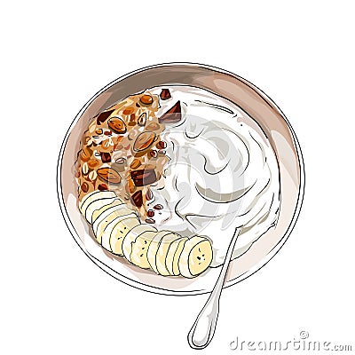 yogurt with banana and oatmeal Stock Photo