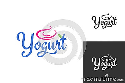 Yogurt cream logo. Frozen yogurt label set background Vector Illustration