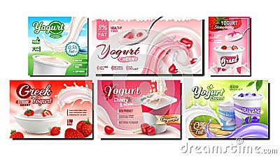 Yogurt Dairy Food Promotional Banners Set Vector Vector Illustration