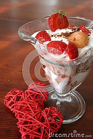 Yogurt dessert with hearts Stock Photo