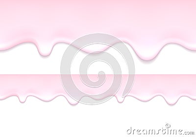 Yogurt drips. Strawberry milk product flowing. Vector Illustration