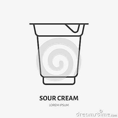 Yogurt, flat line logo, sour cream vector icon. Dairy product illustration. Sign for healthy food store Vector Illustration