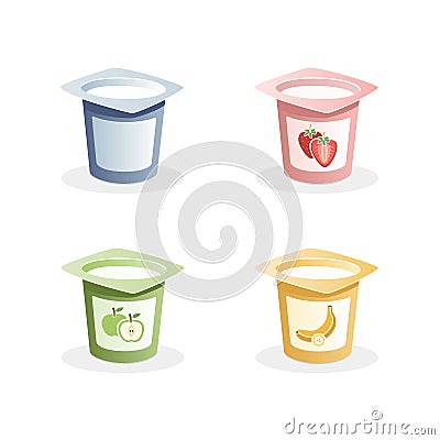 Yogurt flavors with spoon inside Stock Photo