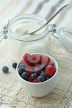 Yogurt and Fresh Berries Stock Photo