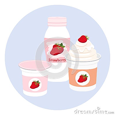 Yogurt healthy cream milk product in plastic container and bottl Vector Illustration