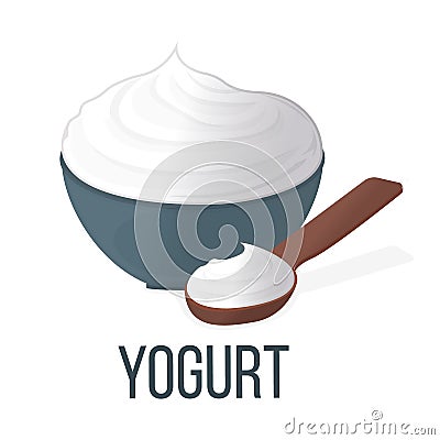 Yogurt. Healthy Food Style, Concept Icon and Label. Natural Probiotics Symbol, Icon and Badge. Cartoon Vector illustration Vector Illustration