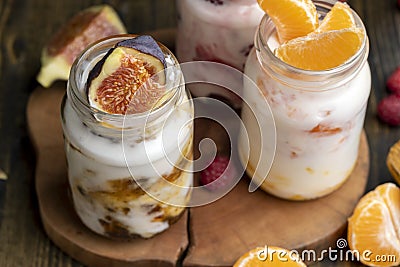 Yogurt made from milk with figs Stock Photo
