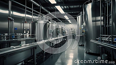 Yogurt production process using advanced automated machinery Stock Photo