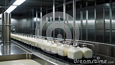 Yogurt production process using advanced automated machinery Stock Photo