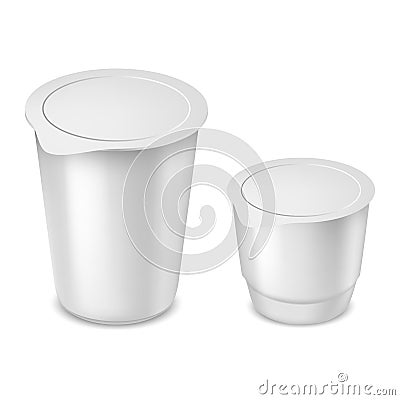 Yogurt round plastic cups with foil lid Stock Photo