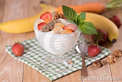 Yogurt with strawberries and banana carrot Stock Photo