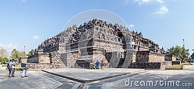 YOGYAKARTA, INDONESIA - CIRCA SEPTEMBER 2015: Panorama of the Borobudur temple Editorial Stock Photo