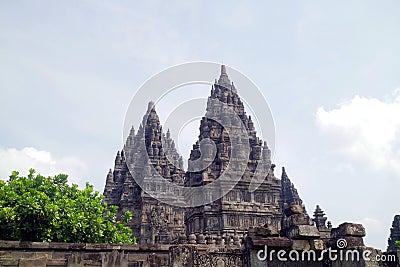 Historical building of the Prambanan temple with many beautiful reliefs, a place for historical tours for local and foreign Stock Photo