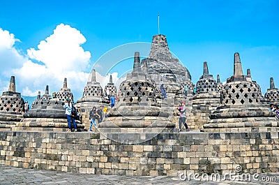 Unidentified people visit Borobudur Temple where is the historical Buddhist relic founded Yogyakarta ,Java ,Indonesia. Editorial Stock Photo