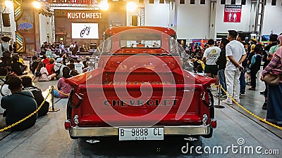 Modified classic orange Chevrolet 3100 Task Force truck Editorial Stock Photo