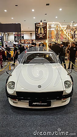 Modified white Nissan Fairlady z or datsun 240z front end Editorial Stock Photo