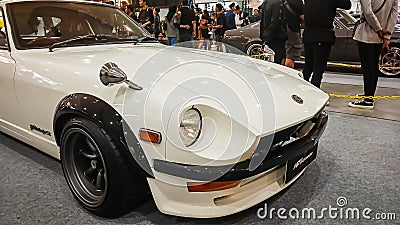 Modified white Nissan Fairlady z or datsun 240z front end Editorial Stock Photo