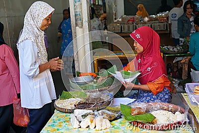 Traditional food trader at Niten Market, Yogyakarta Editorial Stock Photo