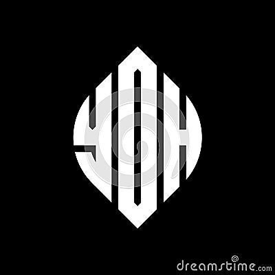 YOH circle letter logo design with circle and ellipse shape. YOH ellipse letters with typographic style. The three initials form a Vector Illustration