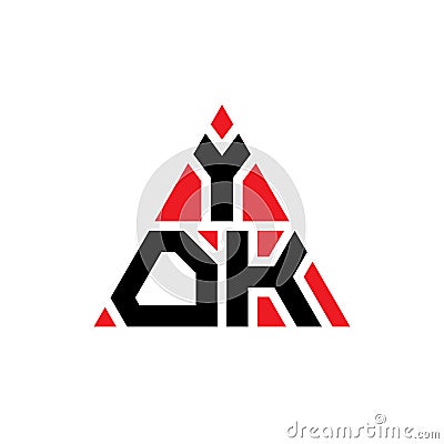 YOK triangle letter logo design with triangle shape. YOK triangle logo design monogram. YOK triangle vector logo template with red Vector Illustration