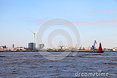 Yokahama Bay and the Yokohama Skyline in Yokohama, Kanagawa, Japan. Editorial Stock Photo