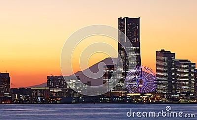 Yokohama city over the Mt. Fuji Stock Photo