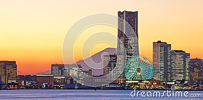 Yokohama city skyline over the Mt Fuji Stock Photo