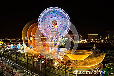 Yokohama Cosmo World at night in Japan Editorial Stock Photo