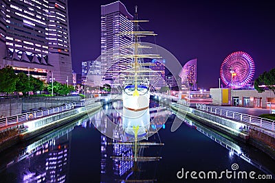 Yokohama, Japan at Night. Stock Photo