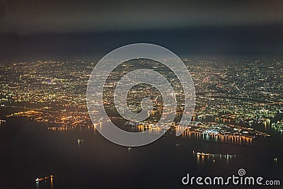 Yokohama night view as seen from an airplane Stock Photo