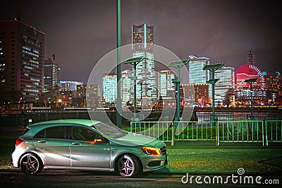 Yokohama night view and car Stock Photo