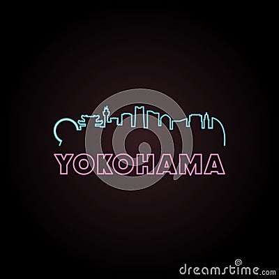 Yokohama skyline neon style. Vector Illustration