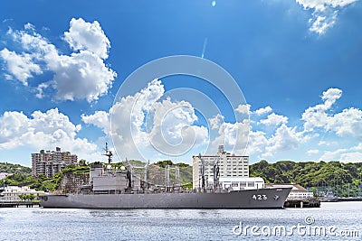 Replenishment oiler ships JS Tokiwa of japan maritime self-defense force in Yokosuka naval port. Editorial Stock Photo