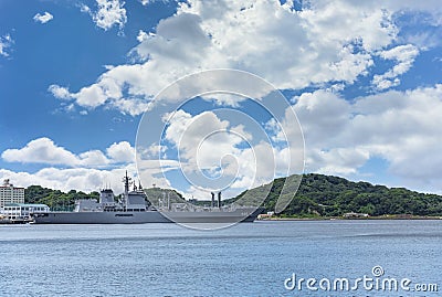 Replenishment oiler JS Masyu AOE-425 of the japan maritime self-defense force in the Yokosuka naval port. Editorial Stock Photo