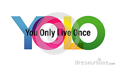 YOLO word vector illustration. You Only Live Once. Colored rainbow text. Vector banner. Corporate concept. Gradient Text Vector Illustration