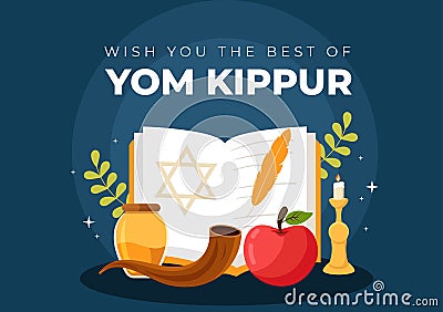 Yom Kippur Celebration Hand Drawn Cartoon Flat Illustration to Day of Atonement in Judaism on Background Design Vector Illustration