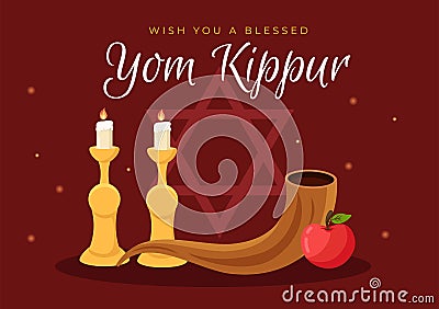 Yom Kippur Celebration Hand Drawn Cartoon Flat Illustration to Day of Atonement in Judaism on Background Design Vector Illustration