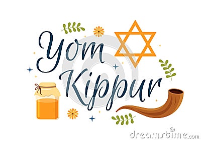 Yom Kippur Celebration Hand Drawn Cartoon Flat Illustration to Day of Atonement in Judaism on Background Design Vector Illustration