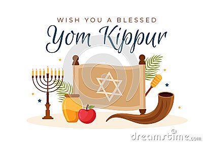 Yom Kippur Celebration Hand Drawn Cartoon Flat Illustration to Day of Atonement in Judaism on Background Design Vector Illustration