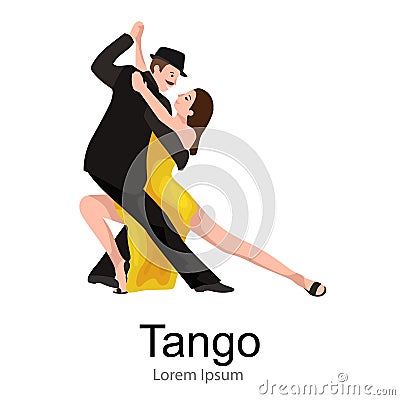 Yong couple man and woman dancing tango with passion Vector Illustration