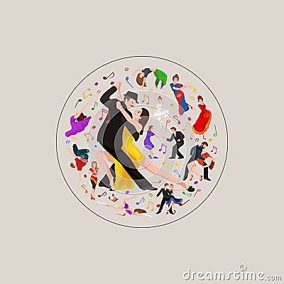 Yong couple man and woman dancing tango with passion Vector Illustration