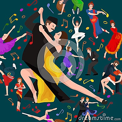 Yong couple man and woman dancing tango with passion, tango dancers vector illustration isolated Vector Illustration