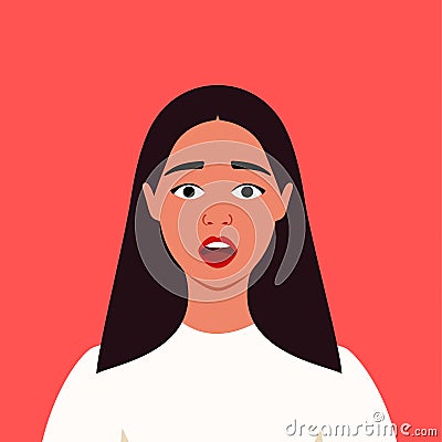 Yong woman scared. Frightened. Fear. Human emotions. Female. Flat Vector Illustration