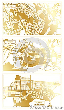 Yongin, Yeosu and Suwon South Korea City Map Set Stock Photo