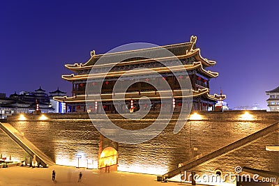 Yongningmen gate of the xian circumvallation night sight Editorial Stock Photo