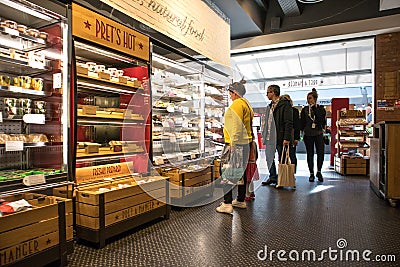 Interior of Pret a Manger cafe store shop with food on display Editorial Stock Photo