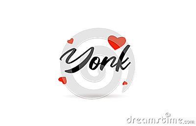York handwritten city typography text with love heart Vector Illustration