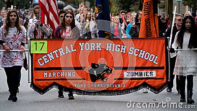 YORK-OCTOBER 28, 2018- York, PA Central High School Zombies come down the street as hundreds looked on Editorial Stock Photo