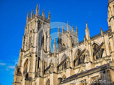 York, UK - Nov 24 2023: Built of magnesian limestone, the soaring 60m high towers of York Minster in northern England, UK. Editorial Stock Photo