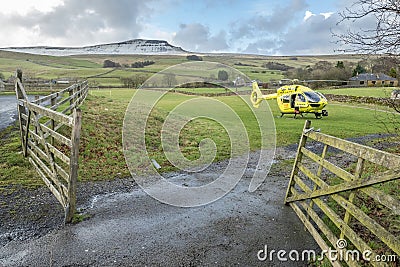 Yorkshire Air Ambulance at Horton in Ribblesdale Editorial Stock Photo